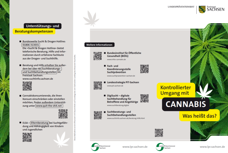Auszug aus dem Cannabisflyer mit vielen Informationen und QRCodes