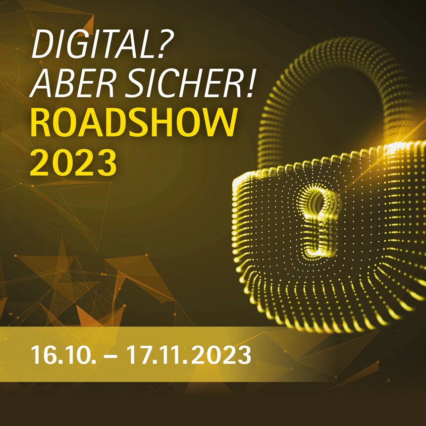 Titelbild von der Roadshow sichtbar eine Art digitales transparentes Schloss mit den Informationen zu Roadshow