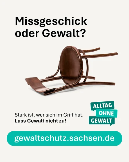 ein umgekippter Stuhl, daneben die Worte Gewaltschutz geht jeden an