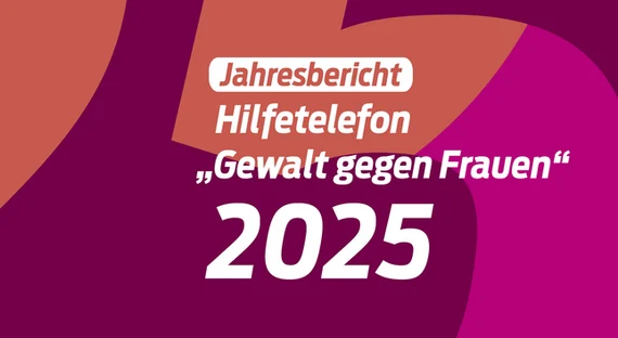 Auf farbigem Untergrund stehen die Worte Jahresbericht 2025 Hilfetelefon
