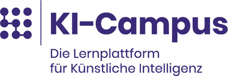 weißer Untergrund mit der blauen Aufschrift KI Campus Die Lernplattform für künstliche Intelligenz