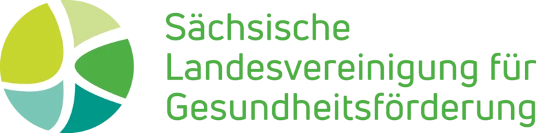 Logo der Sächsischen Landesvereinigung für Gesundheitsförderung, auf weißem Grund mit hellgrüner Schrift