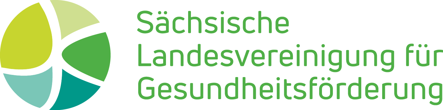 Logo der Sächsischen Landesvereinigung für Gesundheitsförderung, auf weißem Grund mit hellgrüner Schrift