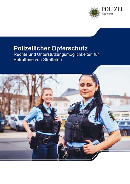 Titelbild der Broschüre, auf dem man zwei lächelnde Polizistinnen sieht