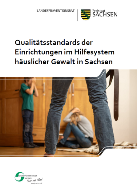 Zeigt die Vorderseite der Publikation mit Aufschrift: Qualitätsstandards der Einrichtungen im Hilfesystem bei häuslicher Gewalt