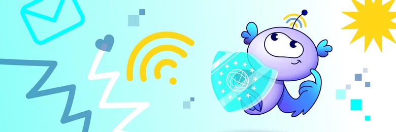 eine lilafarbenes Grafik ähnlich einem fliegenden Plüschtier als Maskottchen für den Safer Internet Day
