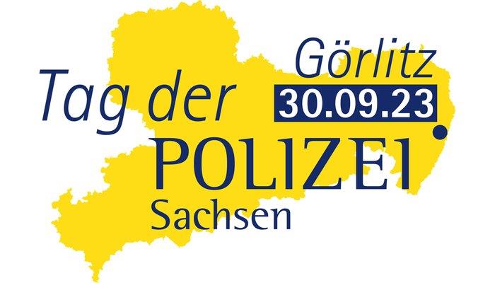 Landkarte von Sachsen in gelb, darüber die Schrift Tag der Polizei 30.09.2023