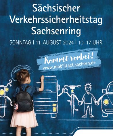 Grafik zum Verkehrssicherheitstag, Mädchen schreibt an eine Kreidetafel die sächsischer Verkehrssicherheitstag kommt vorbei