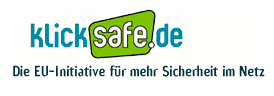 klicksafe logo auf weißen Untergrund und mit der Aufschrift klicksafe.de. Die EU-Initiative für mehr Sicherheit im Netz.