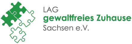 Logo von der LAG gewaltfreies Zuhause, Puzzlteile mit grün/weißer Schrift