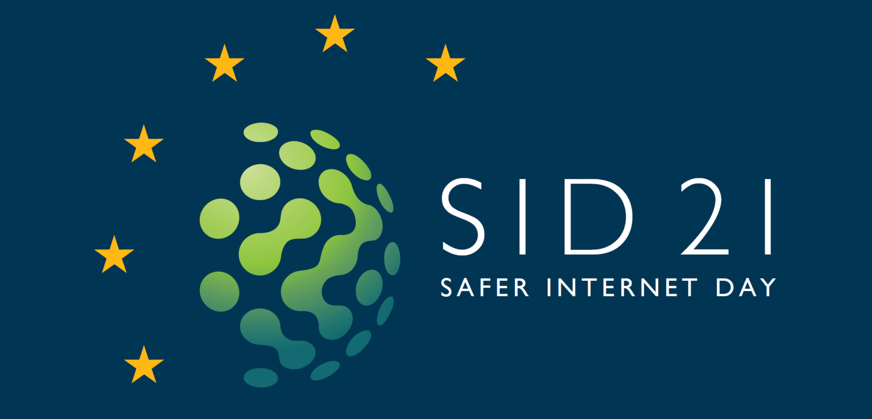 dunkler Untergrund mit sechs gelben Sternen und der Schrift SID 21 Safer Internet DAy